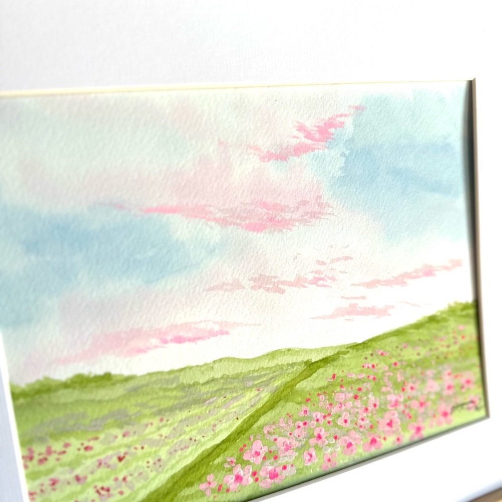 Hand-Painted Watercolor Art Pink Fields - Picture 5 of 6